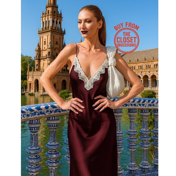 ZARA Blogger Favorite Satin-Effect Lace Maxi Dress NWT – Burgundy, Size M & L - Picture 4 of 16